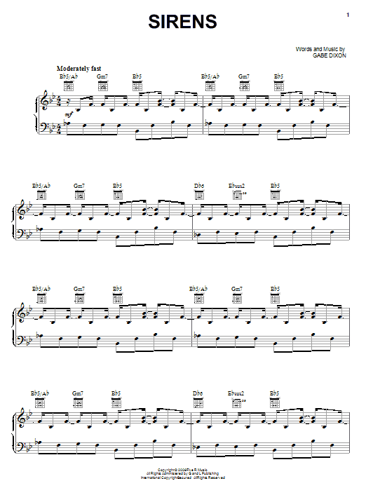 The Gabe Dixon Band Sirens Sheet Music