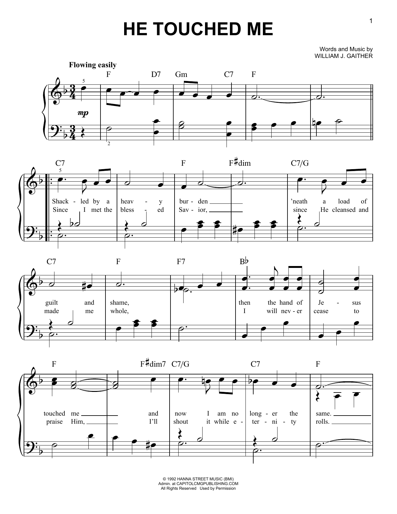 Gaither Vocal Band He Touched Me Sheet Music
