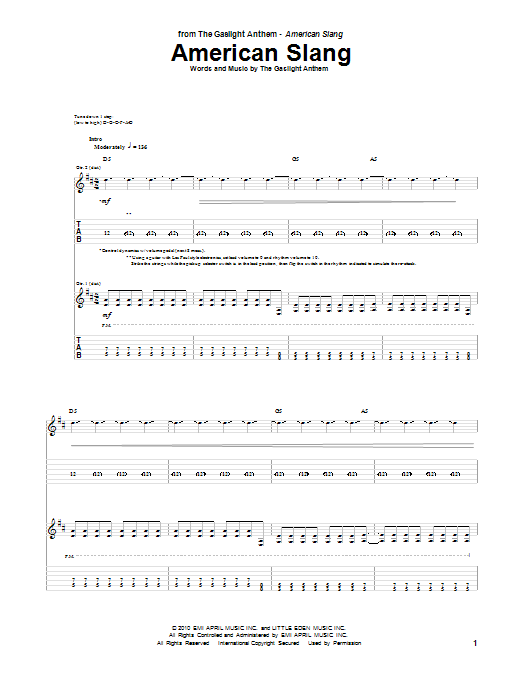 The Gaslight Anthem American Slang Sheet Music