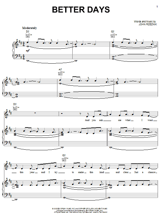 Goo Goo Dolls Better Days Sheet Music