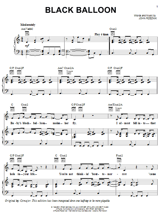Goo Goo Dolls Black Balloon Sheet Music