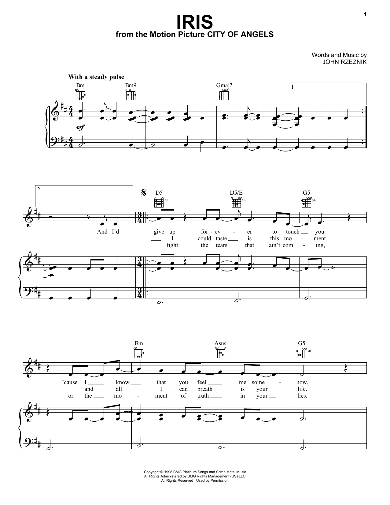 Goo Goo Dolls Iris Sheet Music