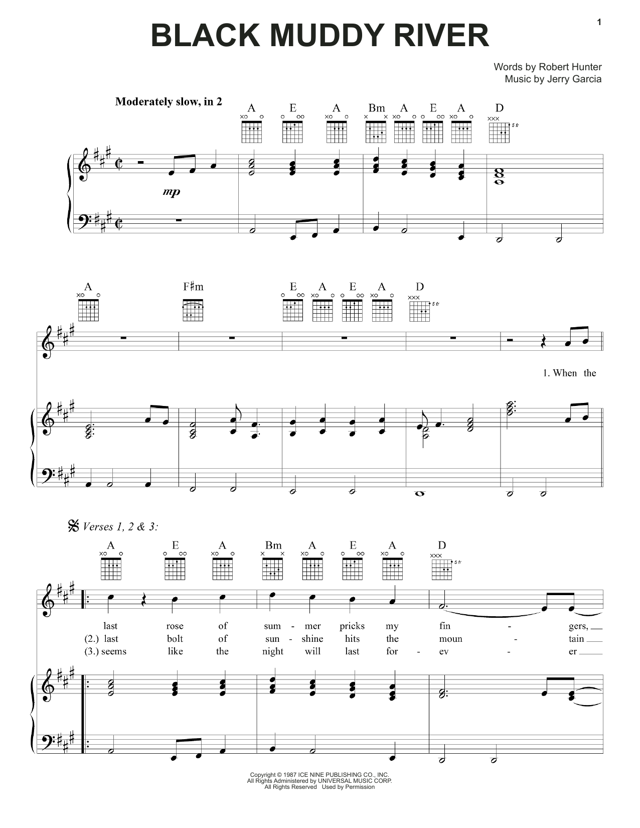Grateful Dead Black Muddy River Sheet Music