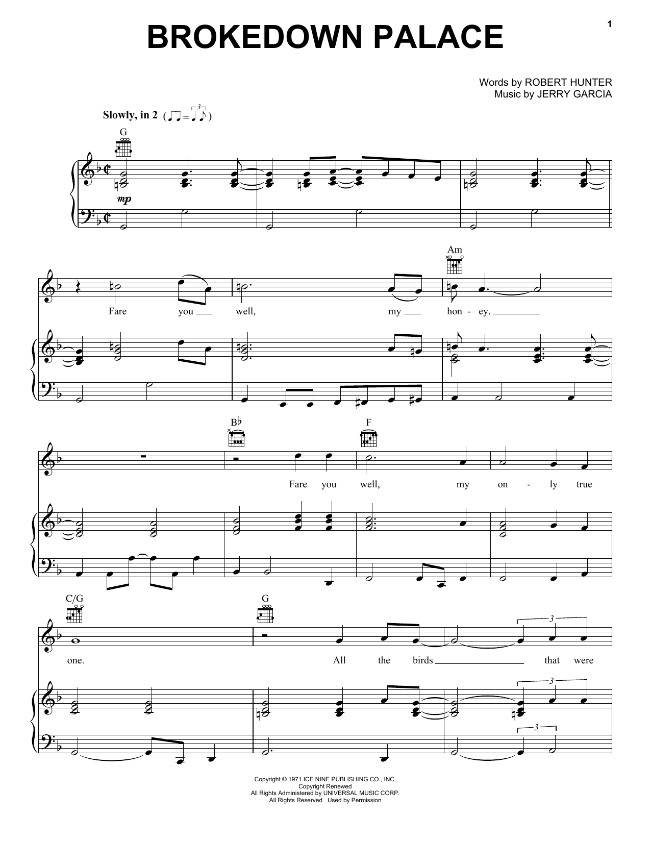 Grateful Dead Brokedown Palace Sheet Music