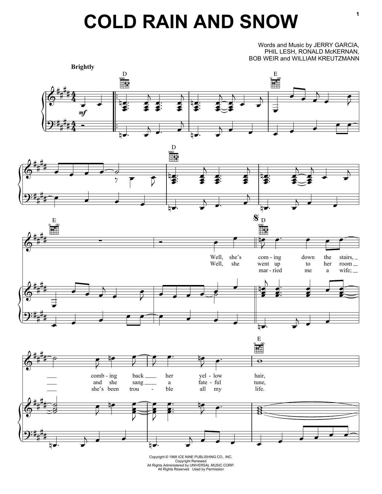 Grateful Dead Cold Rain And Snow Sheet Music