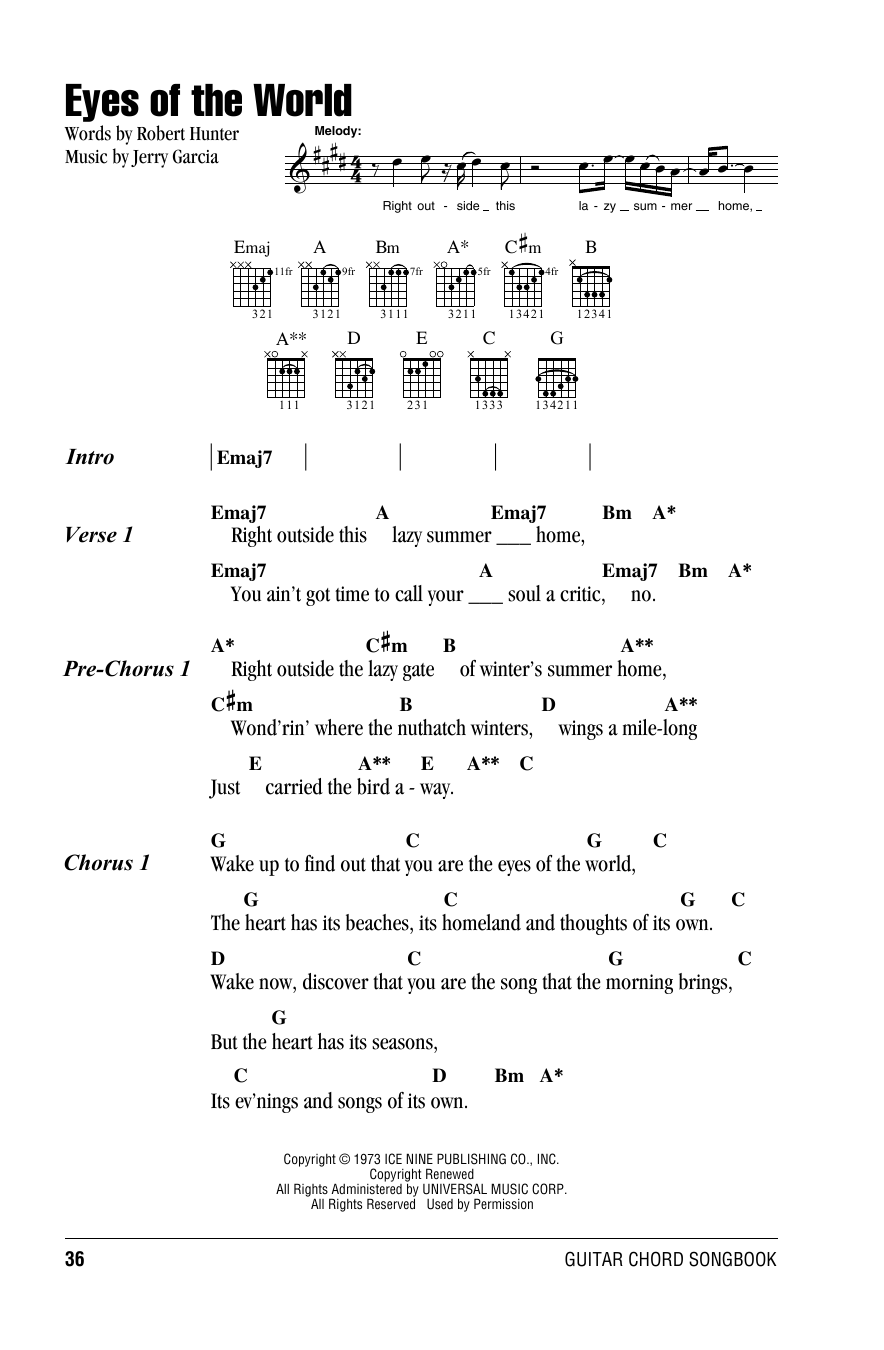 Grateful Dead Eyes Of The World Sheet Music