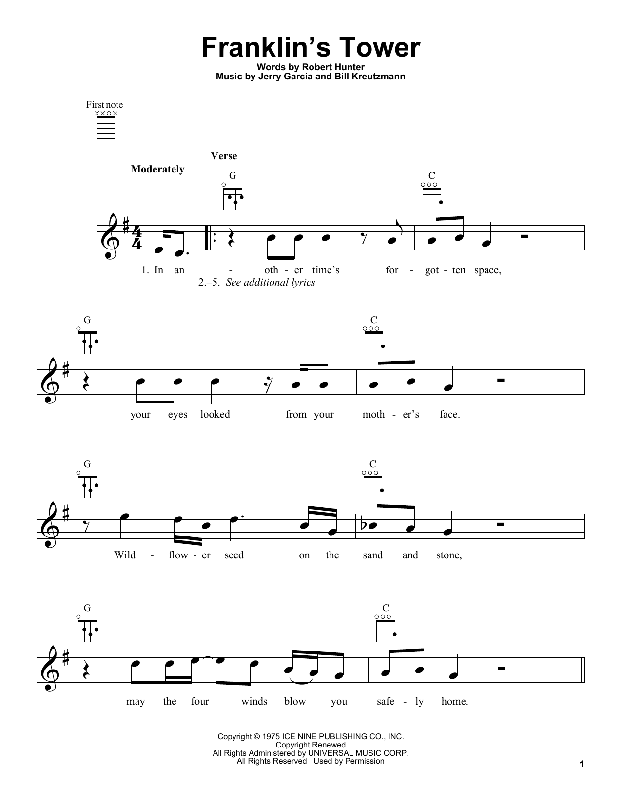 Grateful Dead Franklin's Tower Sheet Music