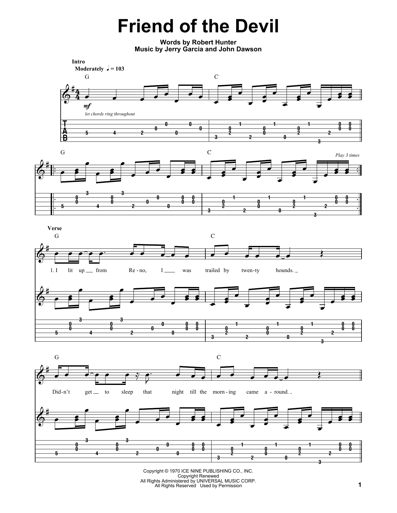 Grateful Dead Friend Of The Devil Sheet Music