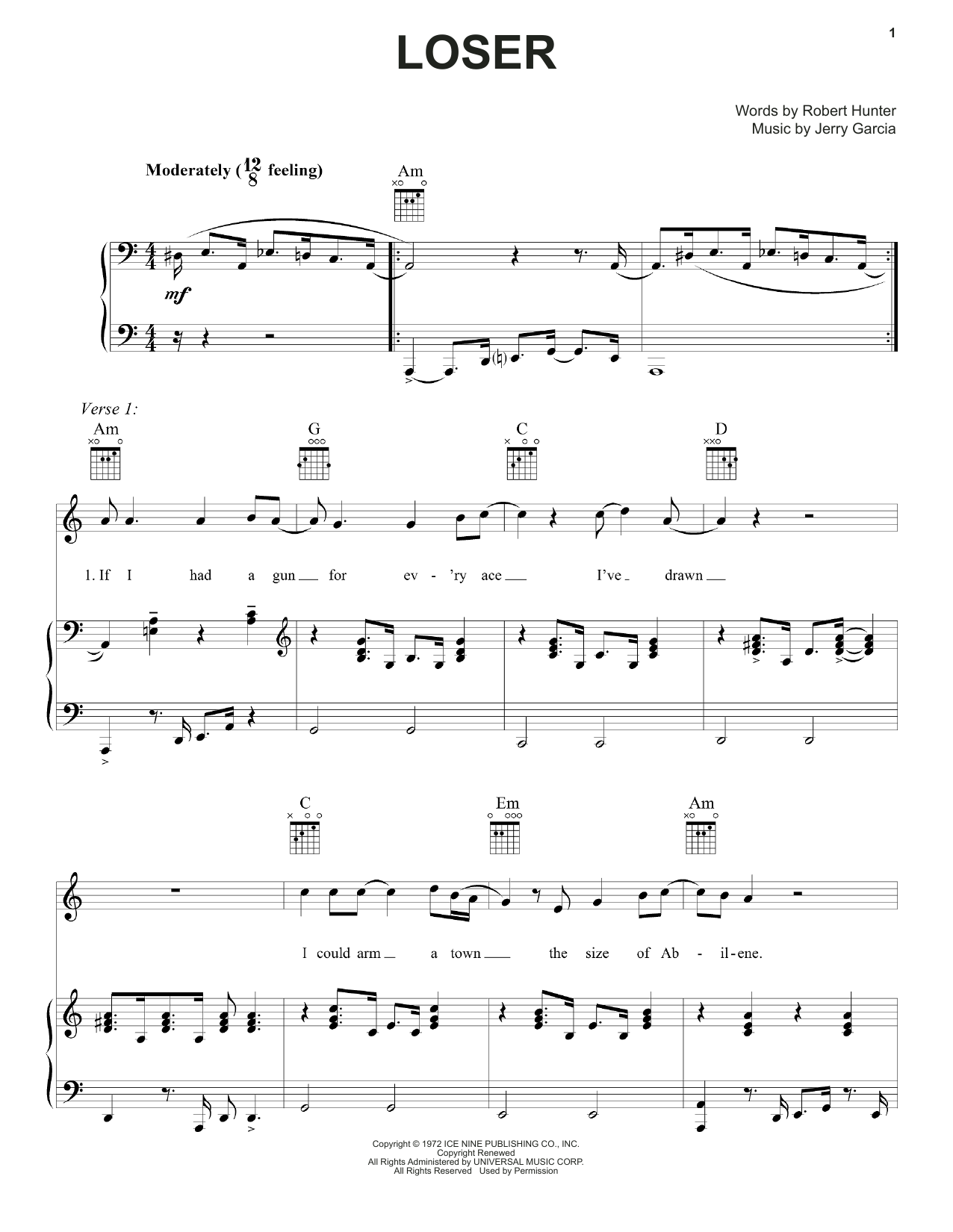 Grateful Dead Loser Sheet Music