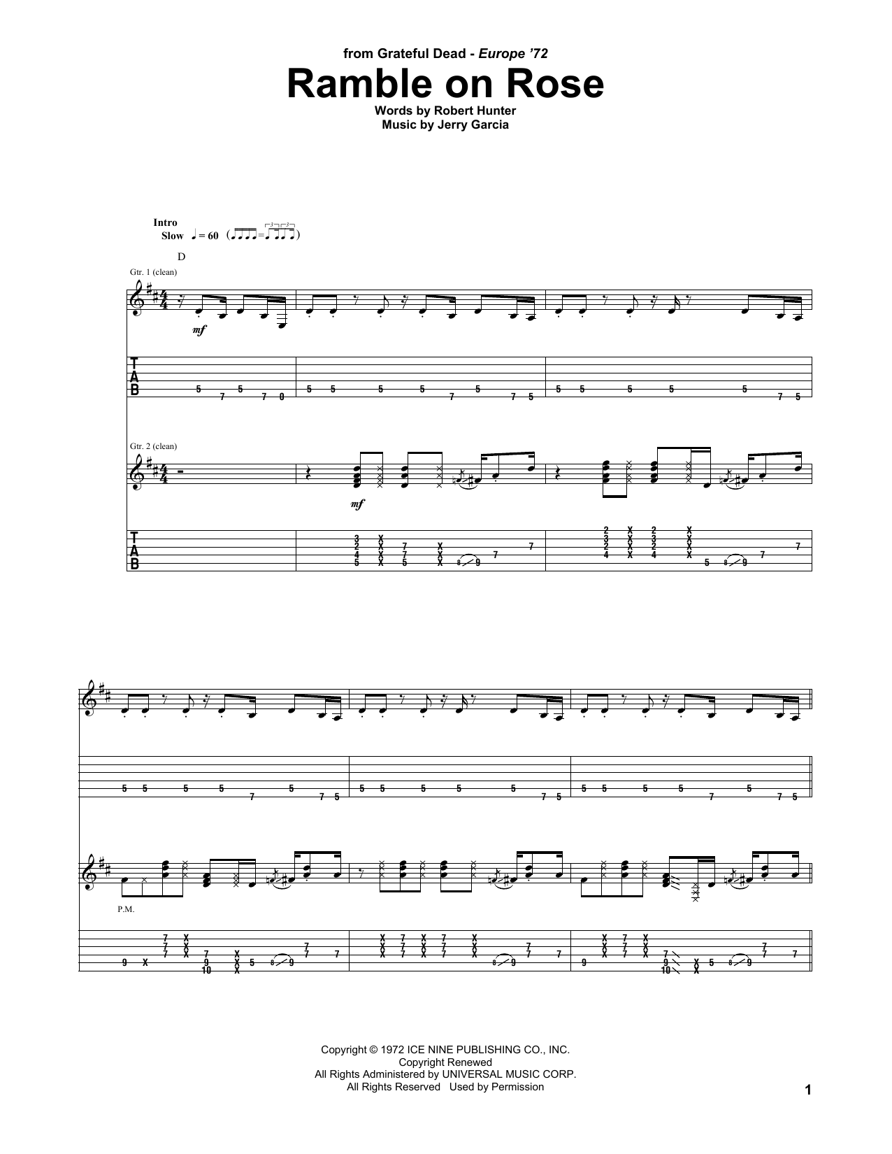 Grateful Dead Ramble On Rose Sheet Music