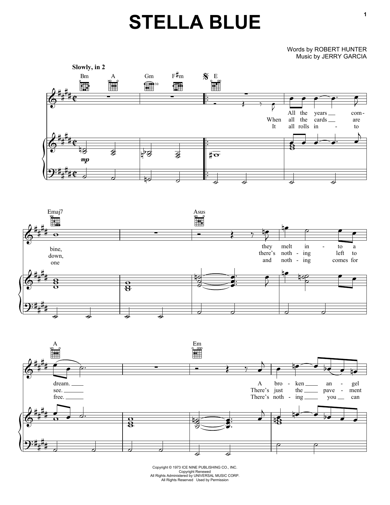Grateful Dead Stella Blue Sheet Music