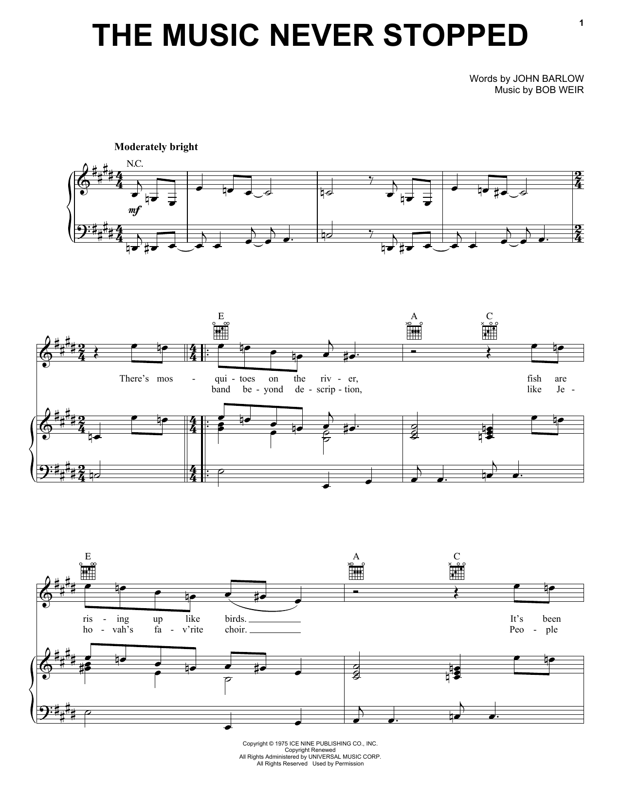 Grateful Dead The Music Never Stopped Sheet Music