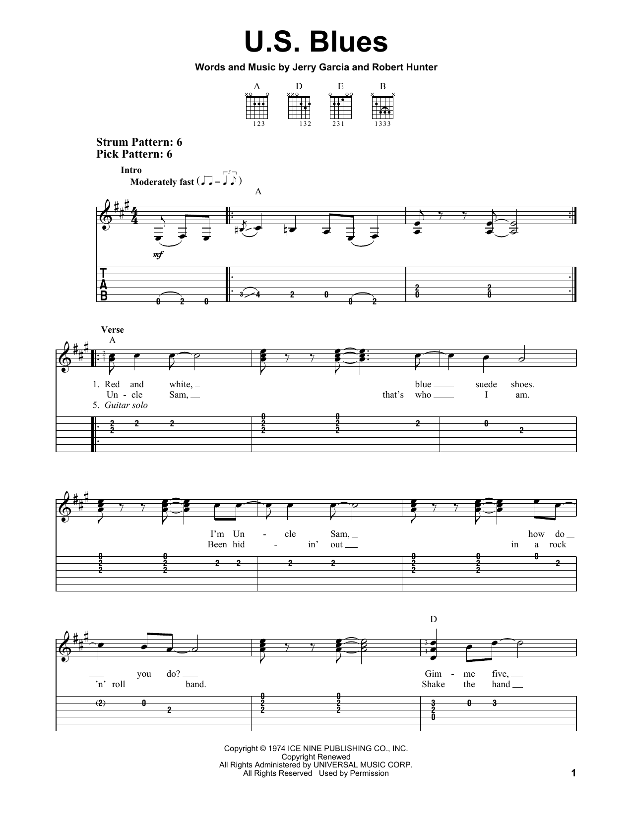 Grateful Dead U.S. Blues Sheet Music