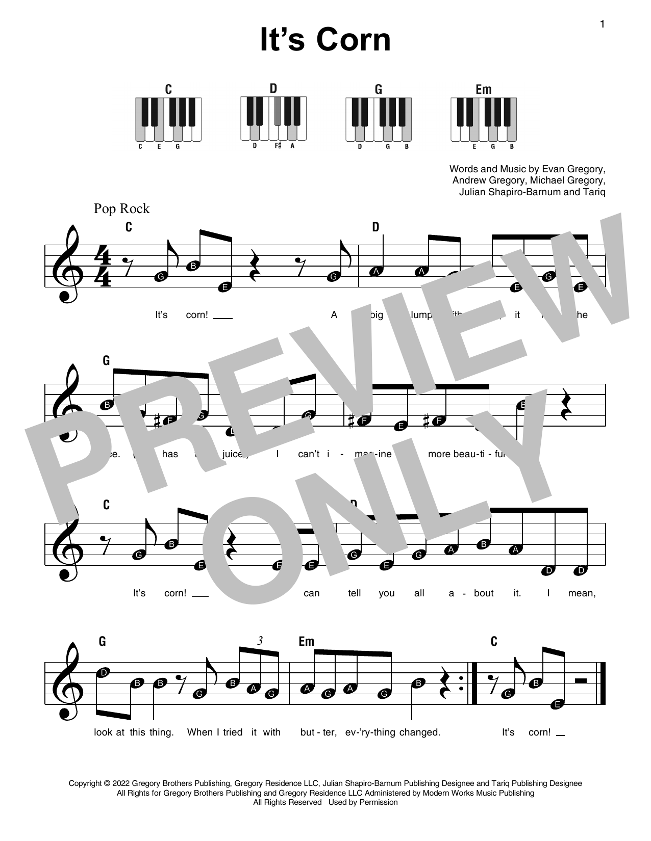 The Gregory Brothers It's Corn (feat. Tariq) Sheet Music