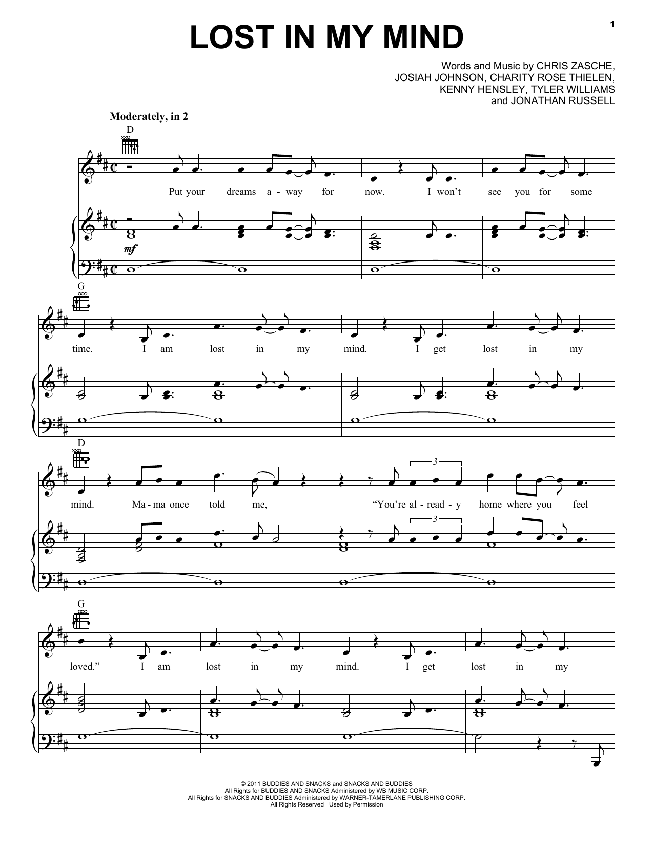The Head And The Heart Lost In My Mind Sheet Music