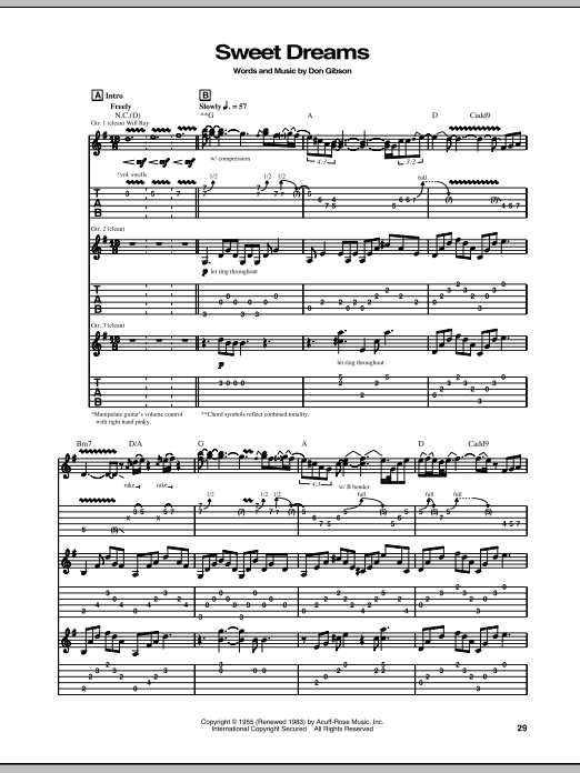 The Hellecasters Sweet Dreams Sheet Music