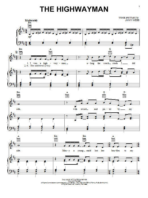 The Highwaymen The Highwayman Sheet Music