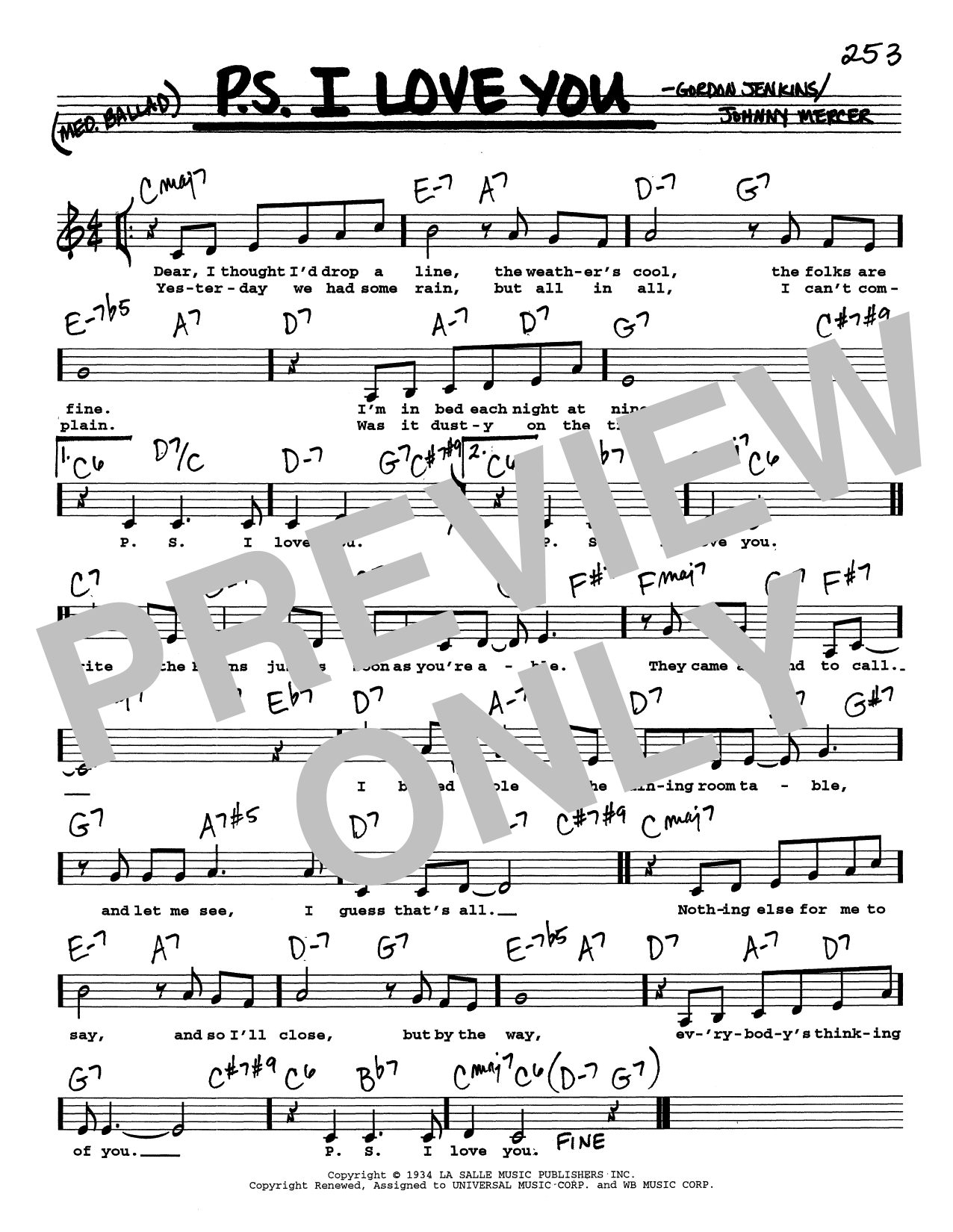 The Hilltoppers P.S. I Love You (Low Voice) Sheet Music