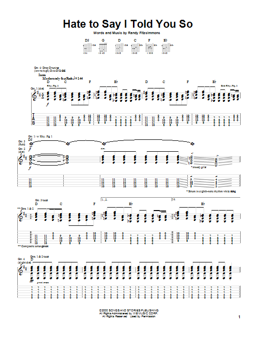 The Hives Hate To Say I Told You So Sheet Music