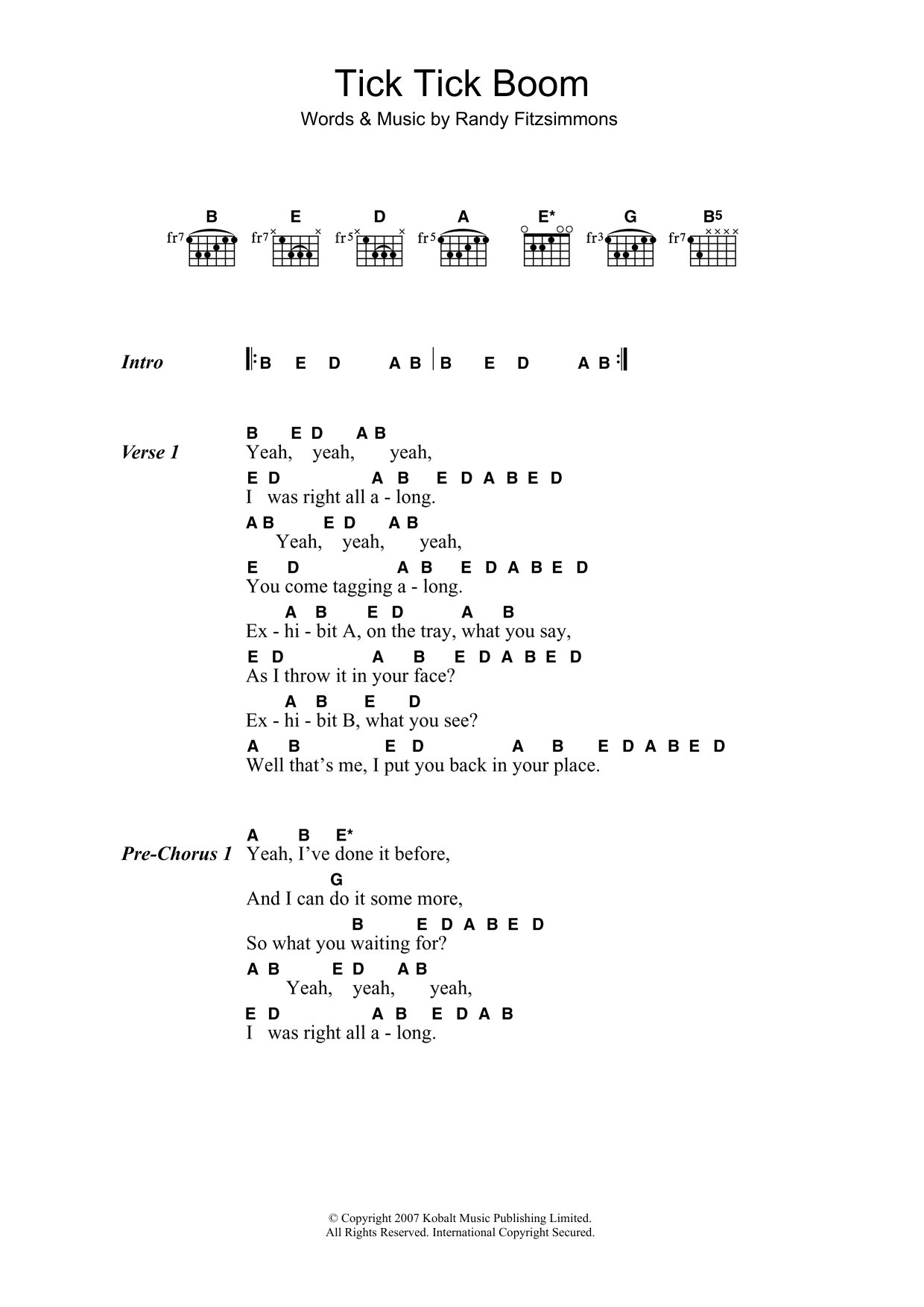 The Hives Tick Tick Boom Sheet Music