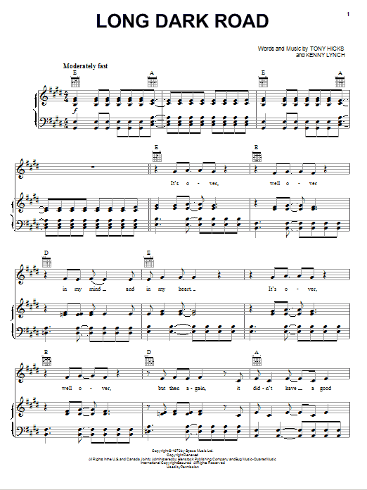 The Hollies Long Dark Road Sheet Music