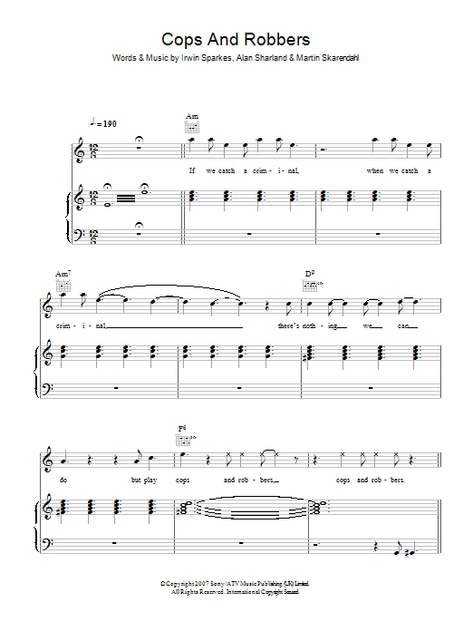 The Hoosiers Cops And Robbers Sheet Music