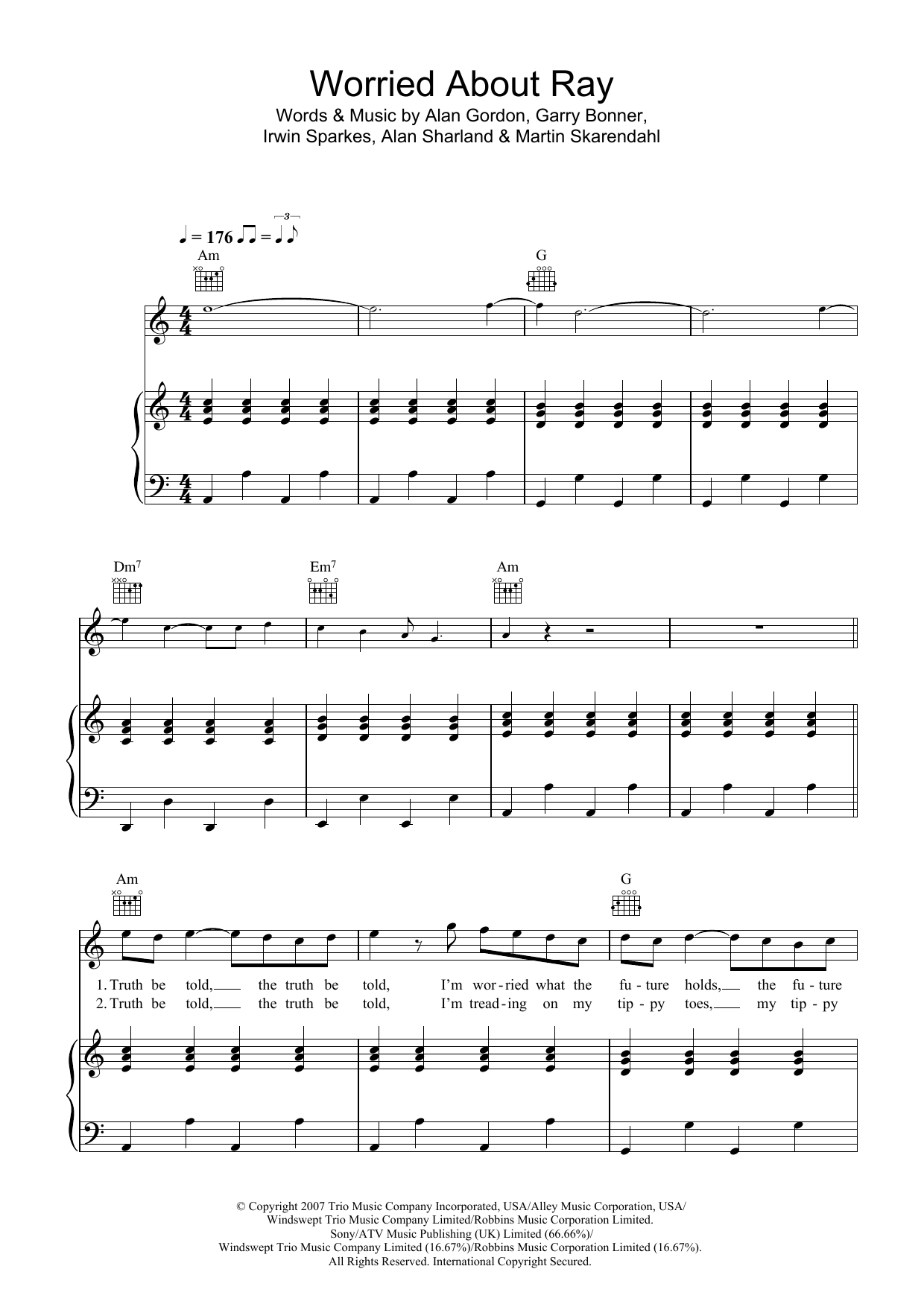 The Hoosiers Worried About Ray Sheet Music