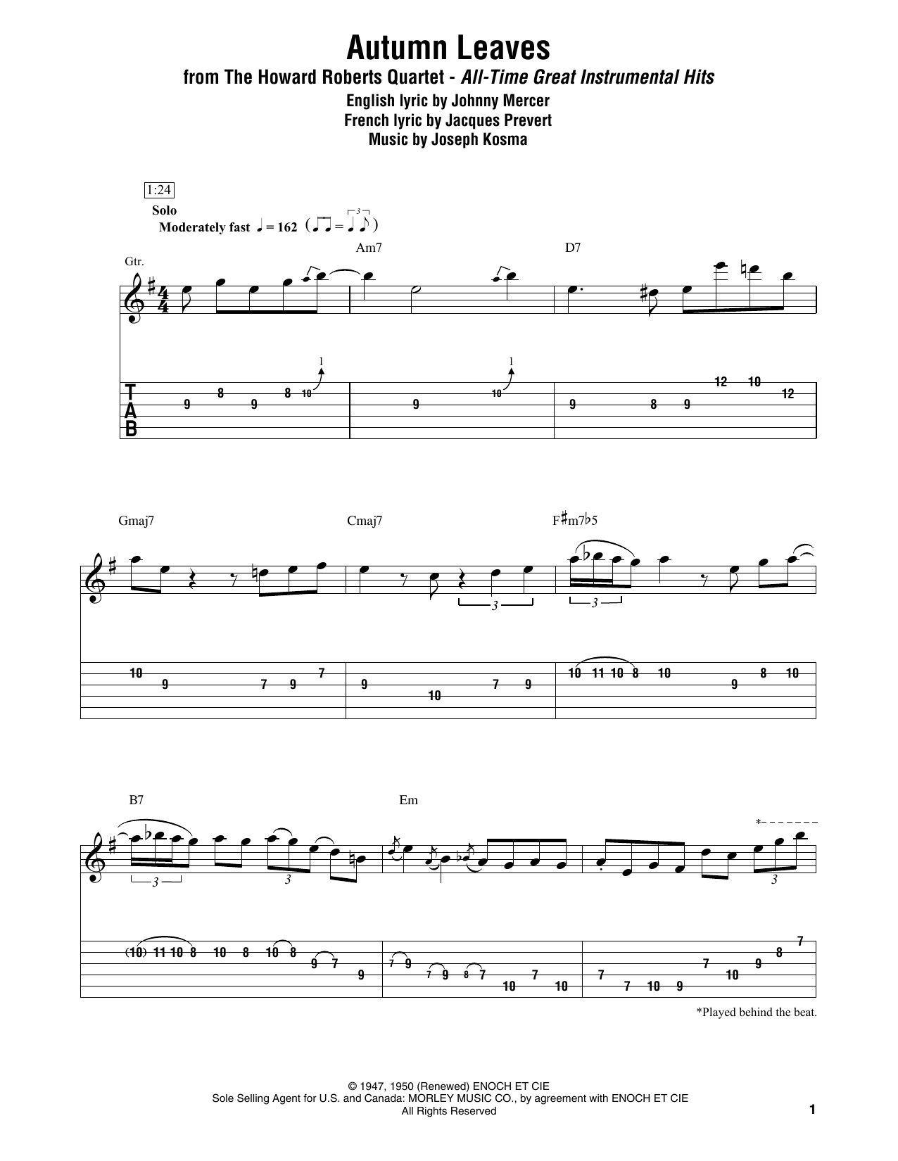 The Howard Roberts Quartet Autumn Leaves Sheet Music
