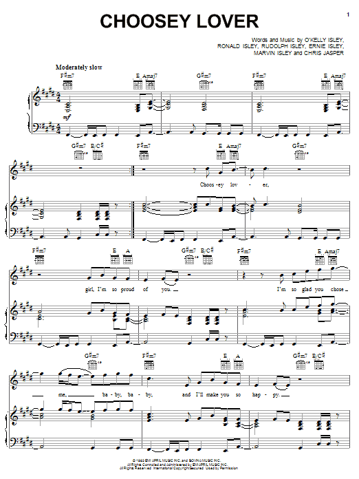 The Isley Brothers Choosey Lover Sheet Music