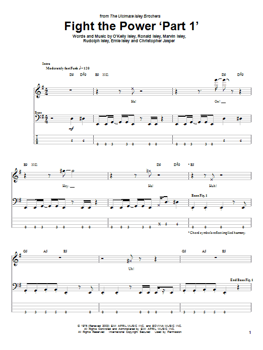 The Isley Brothers Fight The Power 'Part 1' Sheet Music