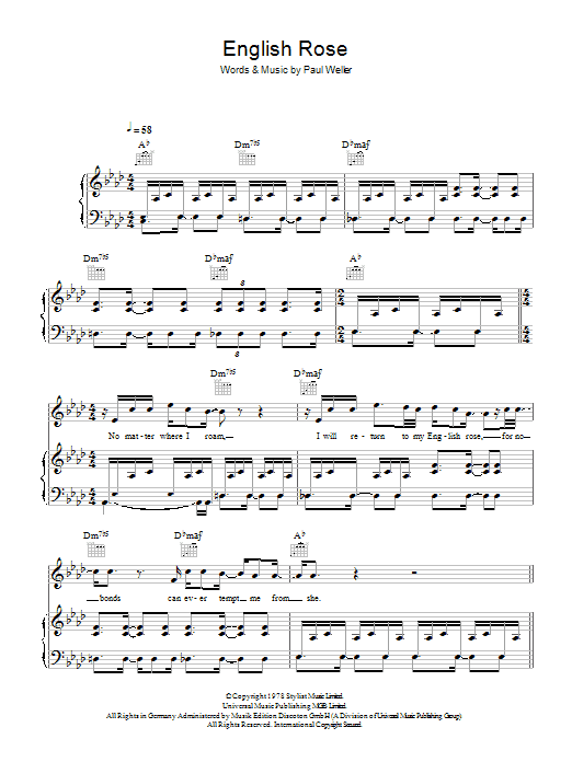 The Jam English Rose Sheet Music