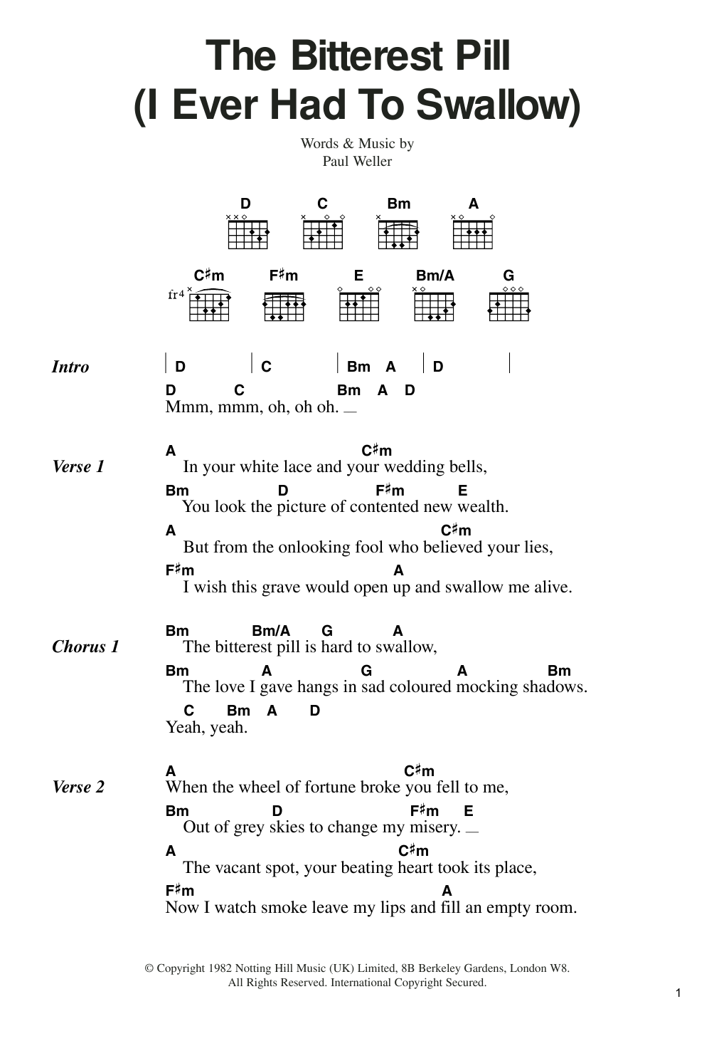 The Jam The Bitterest Pill (I Ever Had To Swallow) Sheet Music