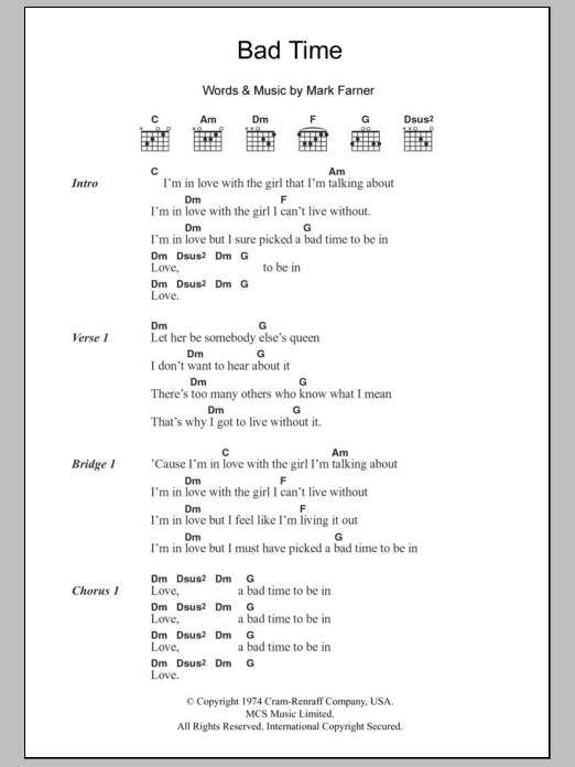 The Jayhawks Bad Time Sheet Music