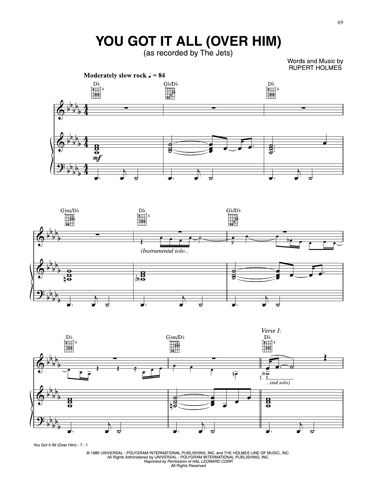 The Jets You Got It All (Over Him) Sheet Music