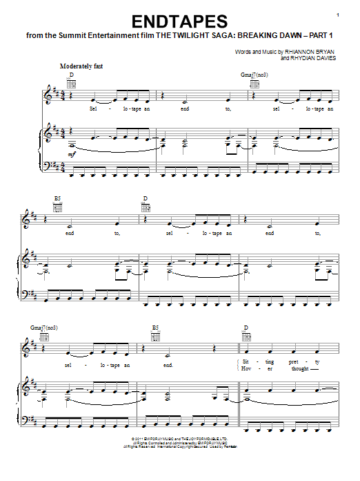The Joy Formidable Endtapes Sheet Music