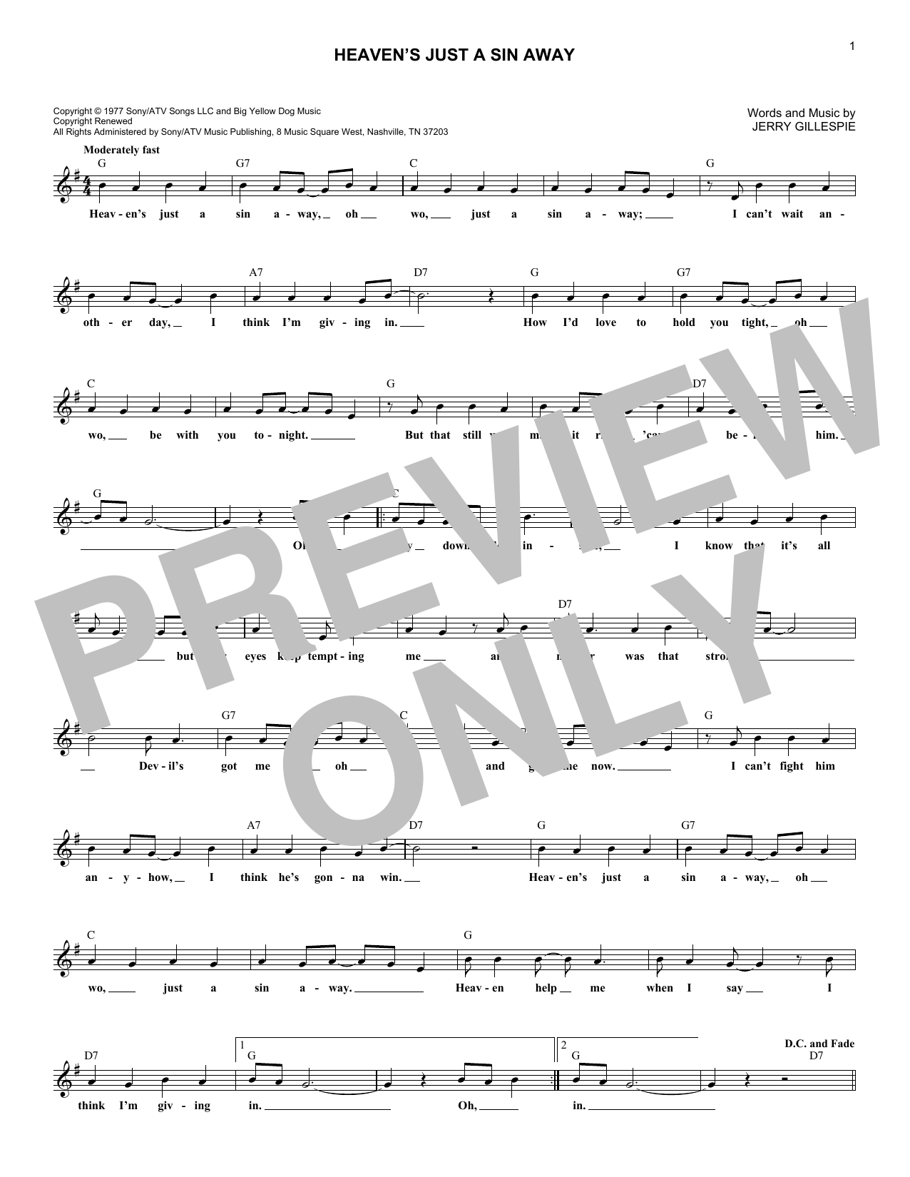 The Kendalls Heaven's Just A Sin Away Sheet Music