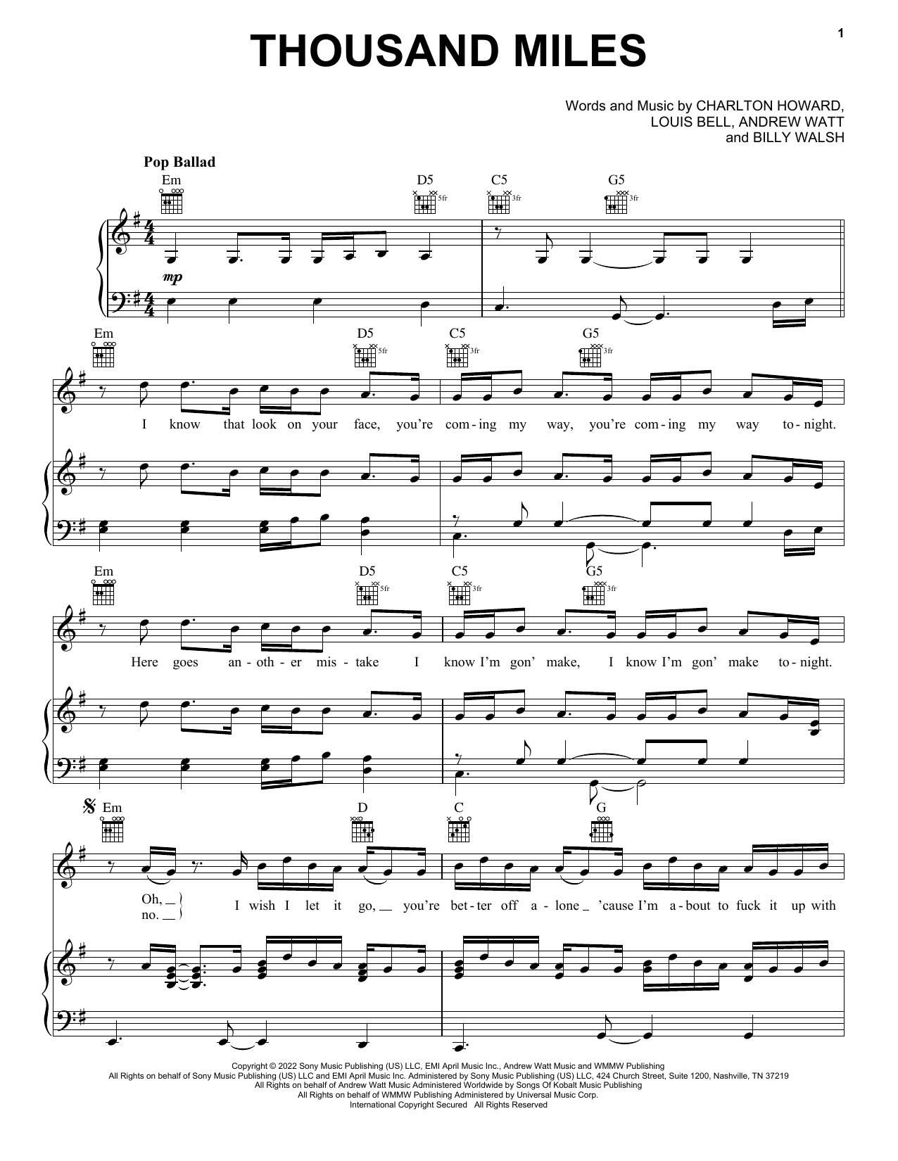 The Kid LAROI Thousand Miles Sheet Music