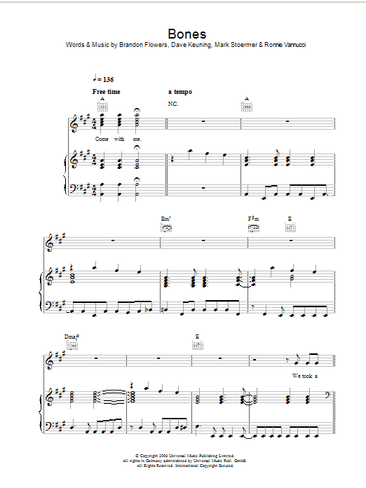 The Killers Bones Sheet Music