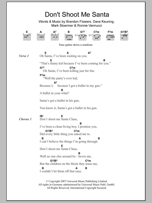 The Killers Don't Shoot Me Santa Sheet Music
