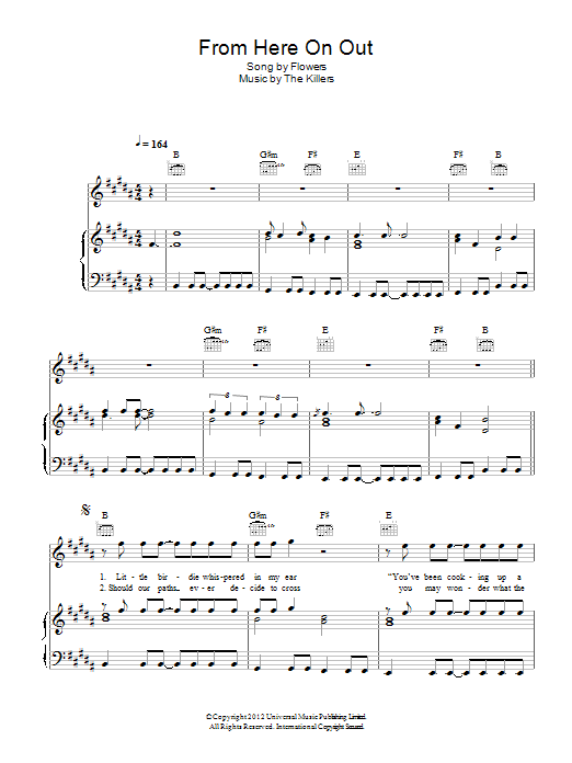 The Killers From Here On Out Sheet Music