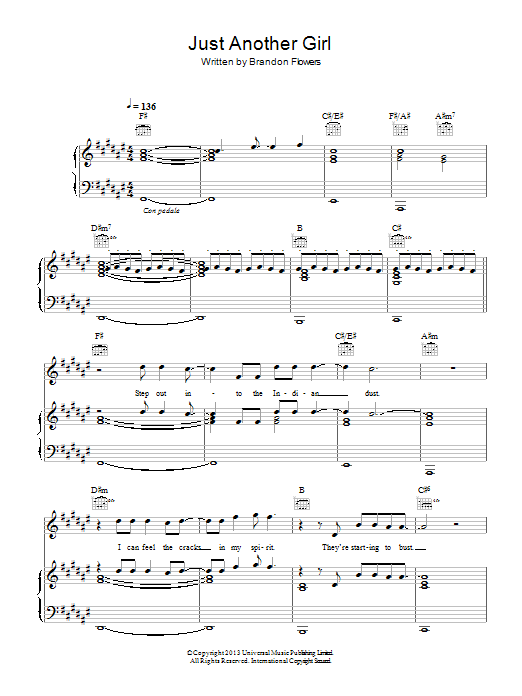 The Killers Just Another Girl Sheet Music