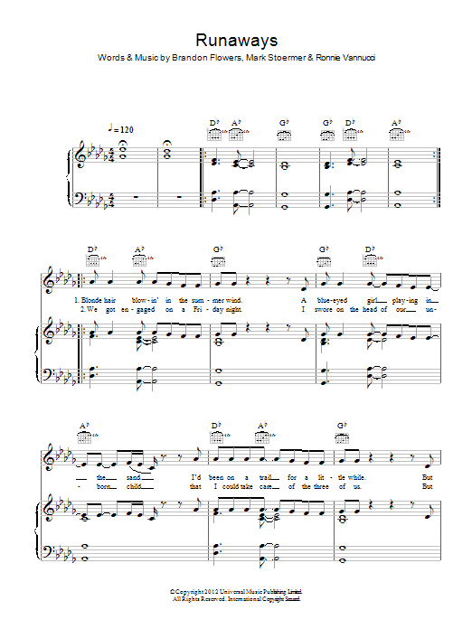 The Killers Runaways Sheet Music