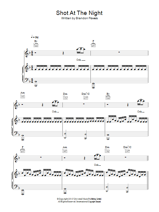 The Killers Shot At The Night Sheet Music