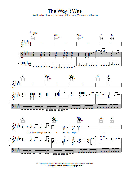 The Killers The Way It Was Sheet Music