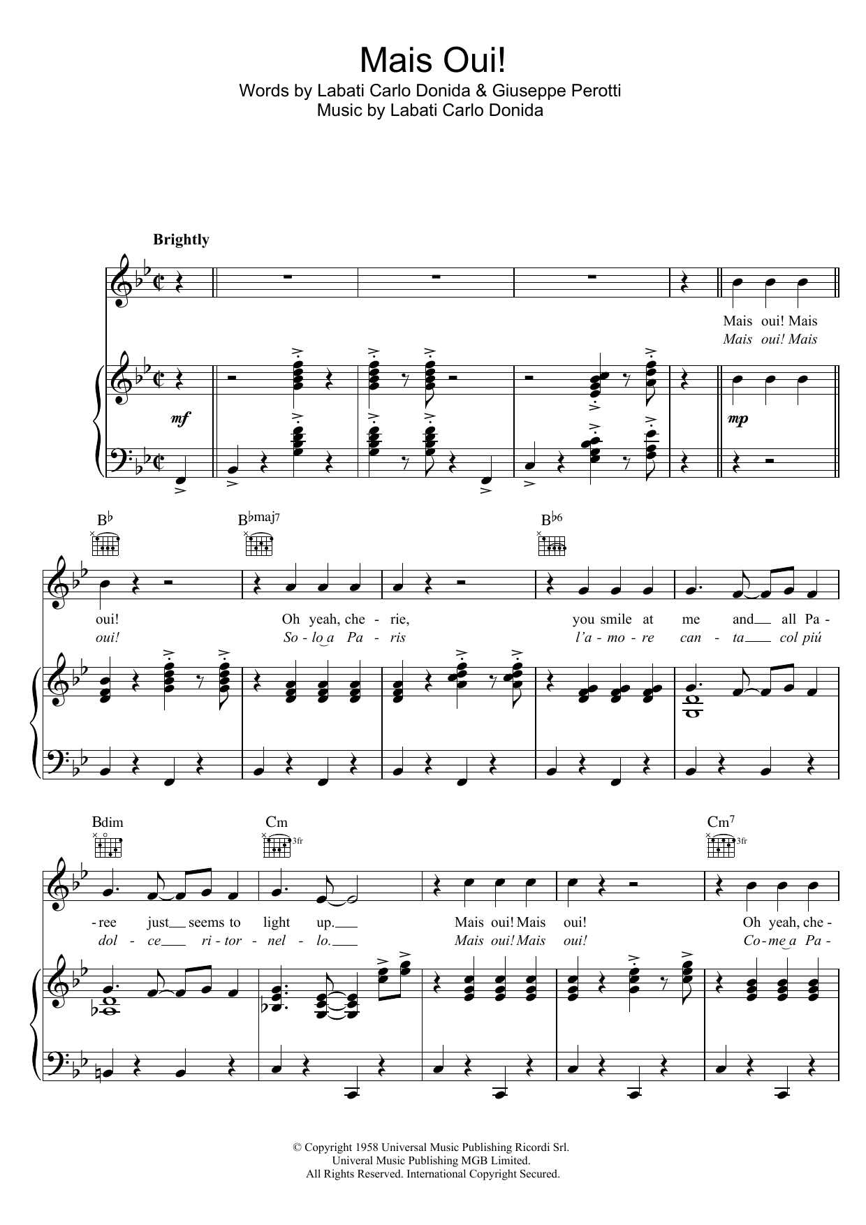 The King Brothers Mais Oui Sheet Music