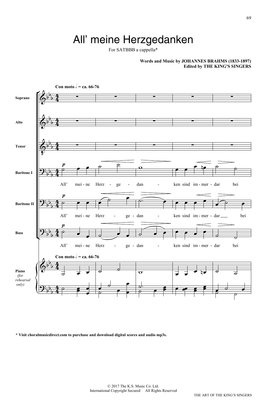 The King's Singers Alle meine Herzgedanken Sheet Music