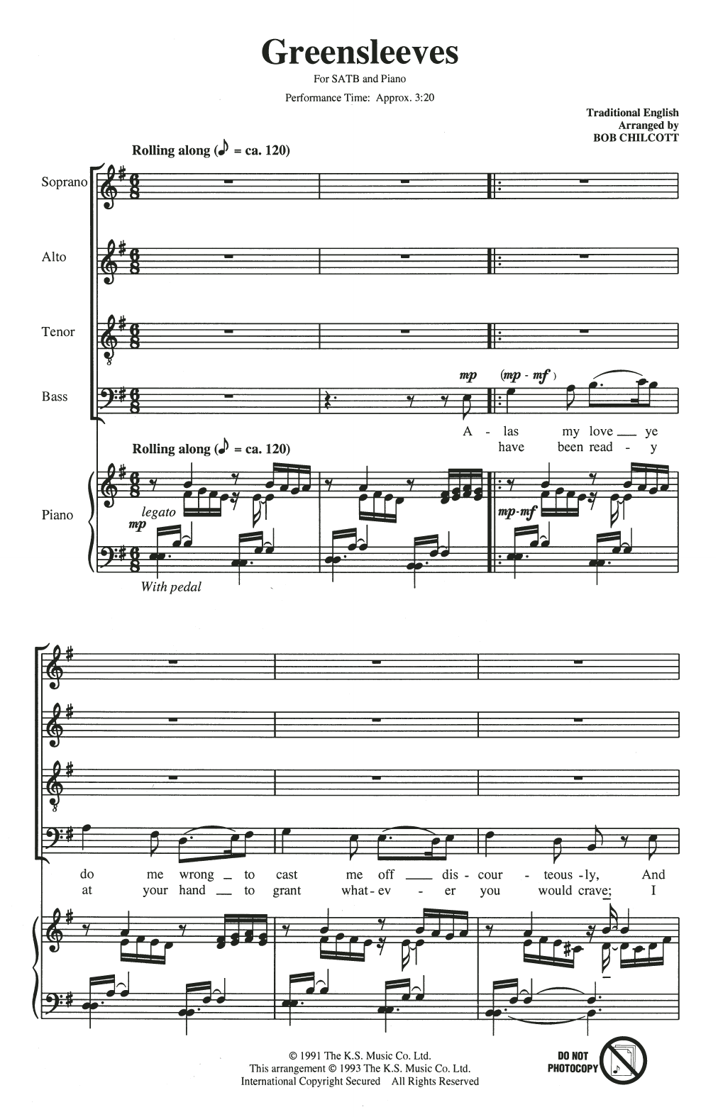 The King's Singers Greensleeves (arr. Bob Chilcott) Sheet Music