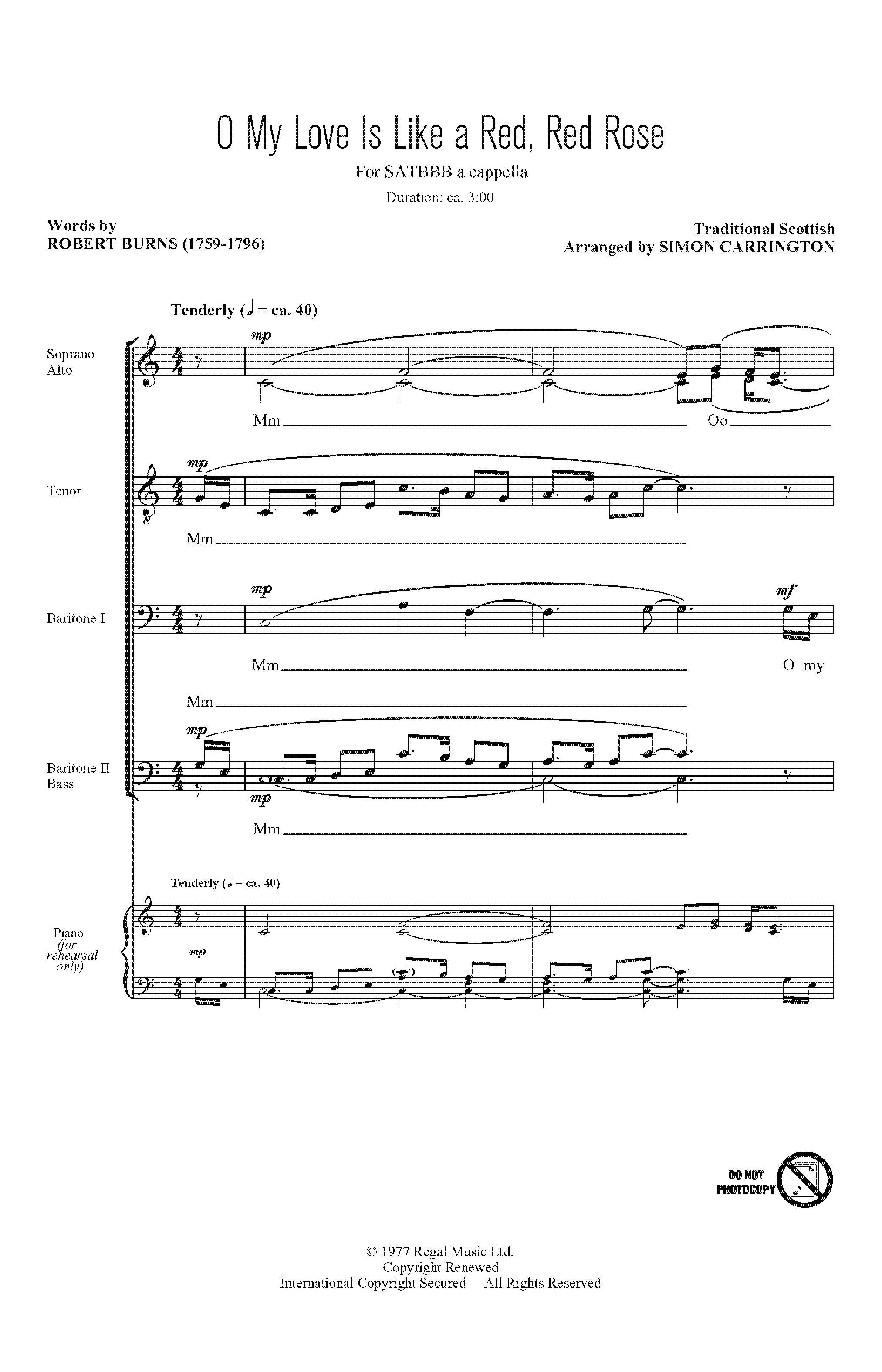 Simon Carrington O My Love Is Like A Red, Red Rose Sheet Music