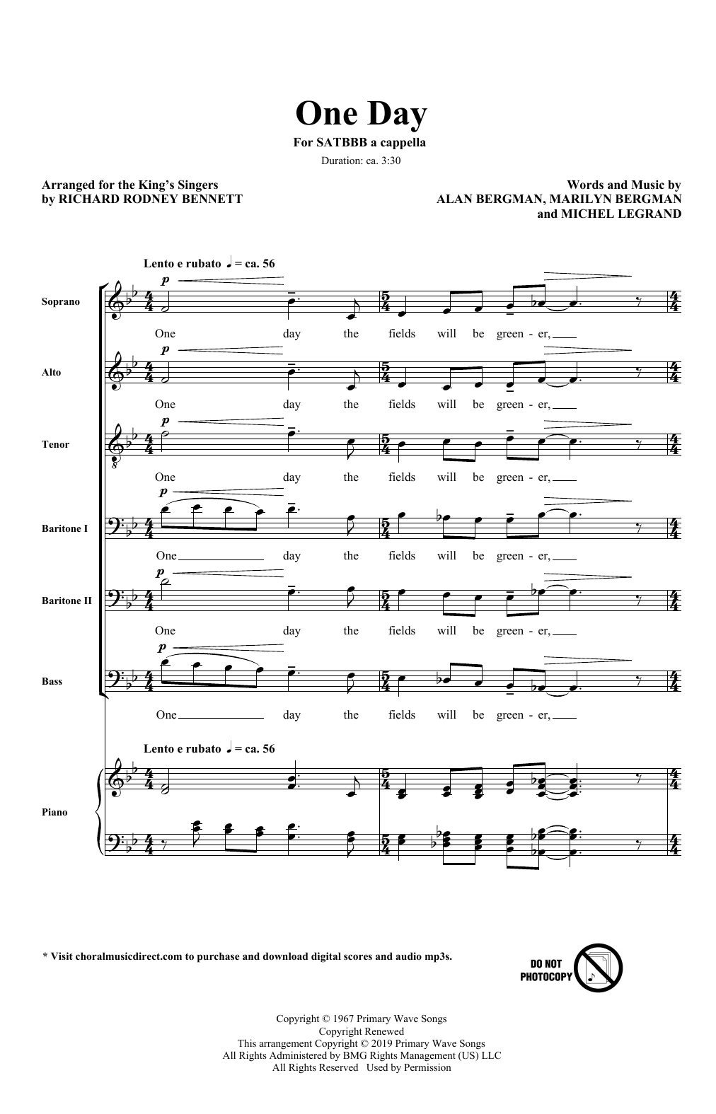The King's Singers One Day (arr. Richard Rodney Bennett) Sheet Music