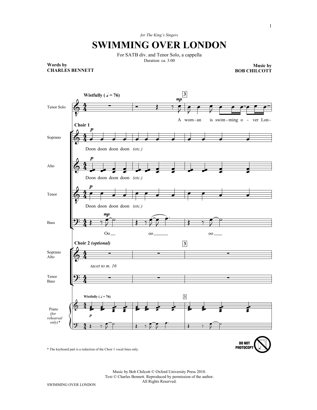 The King's Singers Swimming Over London (from Swimming Over London) Sheet Music